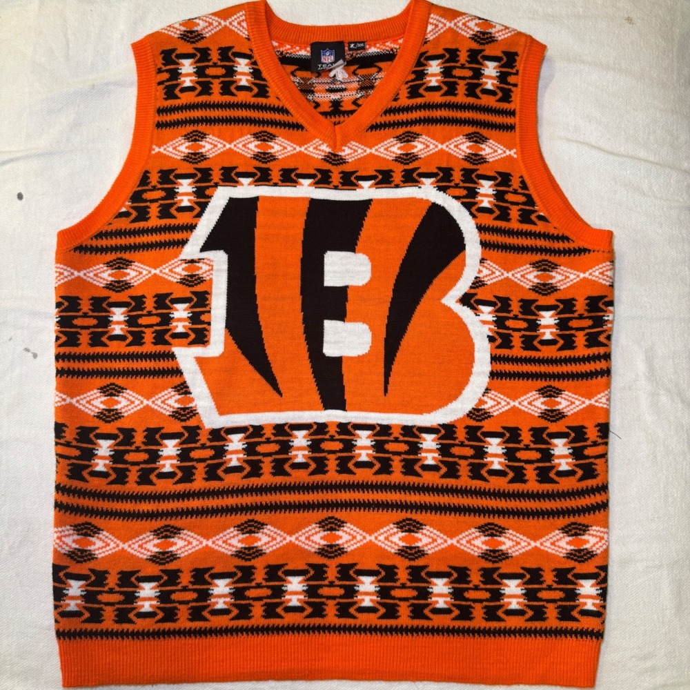 NFL Team Apparel Cincinnati Bengals Men XXL Orange Fair Isle Knit Sweater Vest